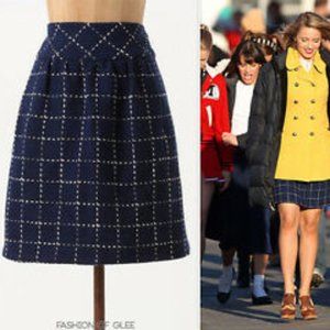 Anthropologie Maeve Converging Bits Blue White Tweed Plaid Skirt Size 0